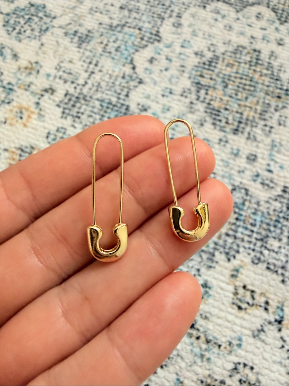 Gold Safety Pin Drop Earrings for Women - Picture 5 of 6